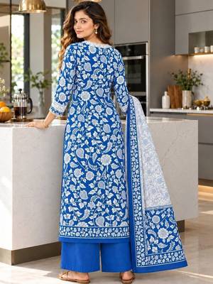 women floral printed regular  cotton kurta with palazzos & with dupatta 2