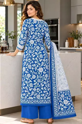 women floral printed regular  cotton kurta with palazzos & with dupatta