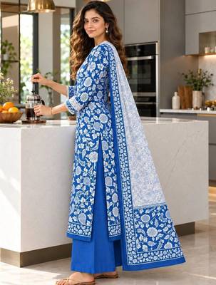 women floral printed regular  cotton kurta with palazzos & with dupatta 3