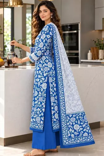 women floral printed regular  cotton kurta with palazzos & with dupatta