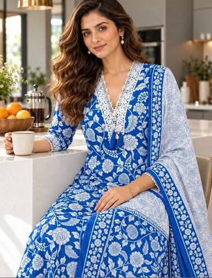 women floral printed regular  cotton kurta with palazzos & with dupatta 4