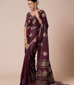 Burgundy woven design zari banarasi saree