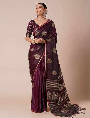 Burgundy woven design zari banarasi saree 2