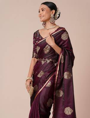 Burgundy woven design zari banarasi saree 4