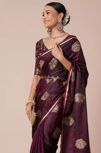 Burgundy woven design zari banarasi saree