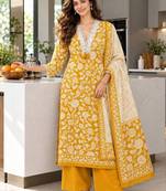 women floral printed regular  cotton kurta with palazzos & with dupatta