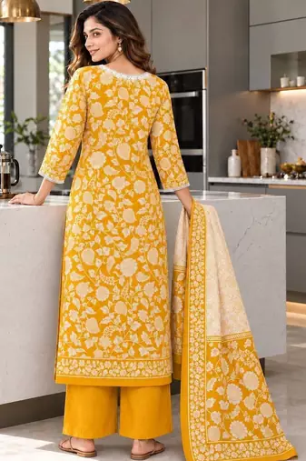 women floral printed regular  cotton kurta with palazzos & with dupatta