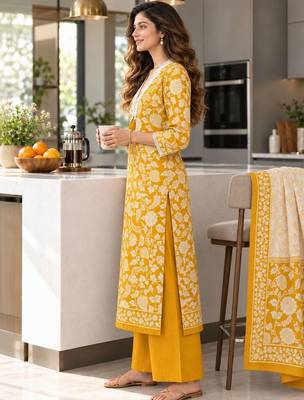 women floral printed regular  cotton kurta with palazzos & with dupatta 4