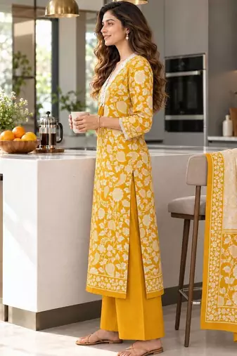 women floral printed regular  cotton kurta with palazzos & with dupatta