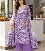 women floral printed regular  cotton kurta with palazzos & with dupatta