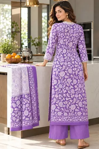 women floral printed regular  cotton kurta with palazzos & with dupatta