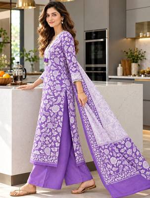 women floral printed regular  cotton kurta with palazzos & with dupatta 3