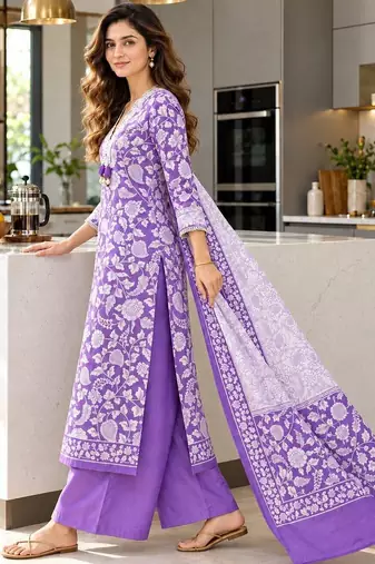 women floral printed regular  cotton kurta with palazzos & with dupatta