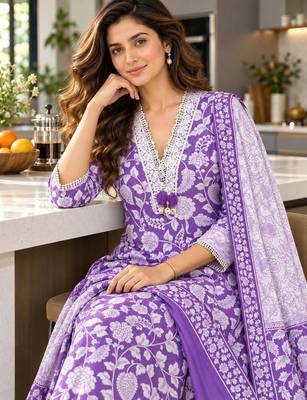 women floral printed regular  cotton kurta with palazzos & with dupatta 4