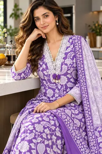 women floral printed regular  cotton kurta with palazzos & with dupatta