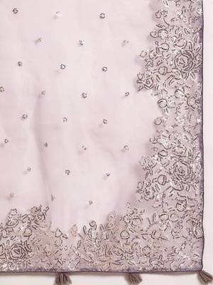 Lavender floral embroidered organza saree 4