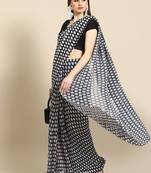 Black polka dot poly georgette saree