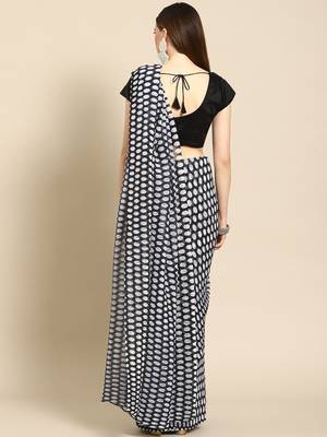 Black polka dot poly georgette saree 2