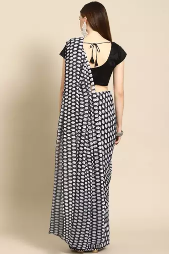 Black polka dot poly georgette saree