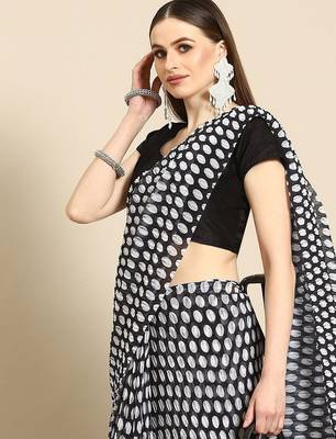 Black polka dot poly georgette saree 3