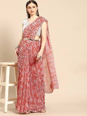 Red poly georgette saree 1