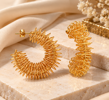 Anti-tarnish stud back closure, spiky wire design, statement hoops, women's jewellery. 2