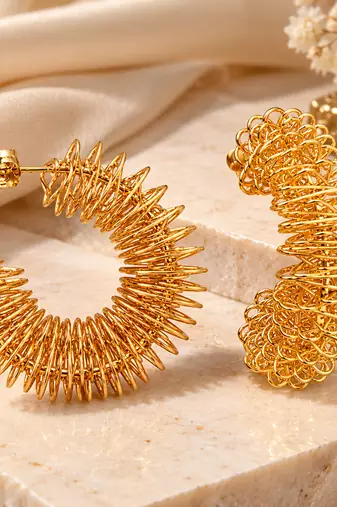 Anti-tarnish stud back closure, spiky wire design, statement hoops, women's jewellery.