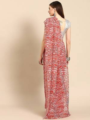 Red poly georgette saree 2