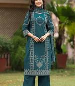 women ethnic motifs printed regular  cotton kurta with palazzos & with dupatta