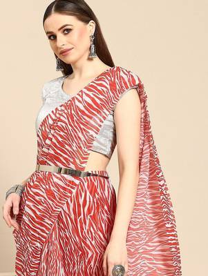 Red poly georgette saree 3