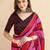 Red striped beads and stones satin saree