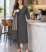 women printed regular  cotton kurta with trousers & with dupatta