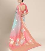 Pink pink & blue ethnic motifs woven design zari banarasi saree
