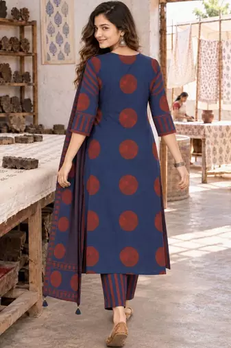 women printed regular  cotton kurta with trousers & with dupatta