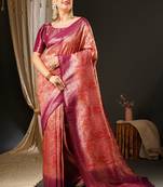 Pink pink & purple ethnic motifs woven design zari kanjeevaram saree