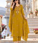 women ethnic motifs embroidered regular mirror work  cotton kurta with trousers & with
