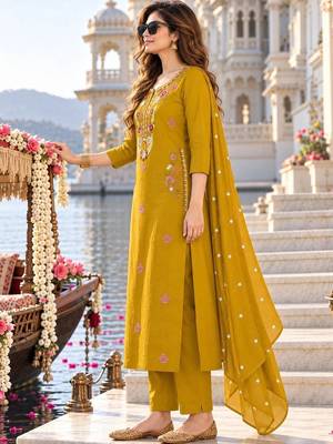 women ethnic motifs embroidered regular mirror work  cotton kurta with trousers & with 2