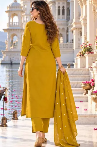 women ethnic motifs embroidered regular mirror work  cotton kurta with trousers & with
