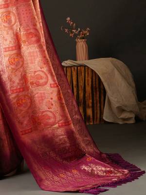 Pink pink & purple ethnic motifs woven design zari kanjeevaram saree 5