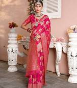 Pink woven design zari organza saree