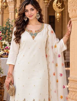 women floral embroidered kurta with trousers & with dupatta 2