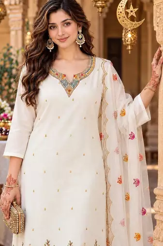 women floral embroidered kurta with trousers & with dupatta