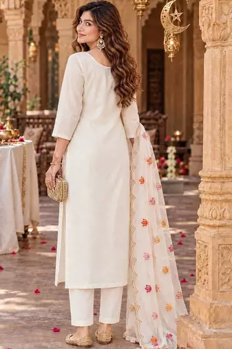 women floral embroidered kurta with trousers & with dupatta