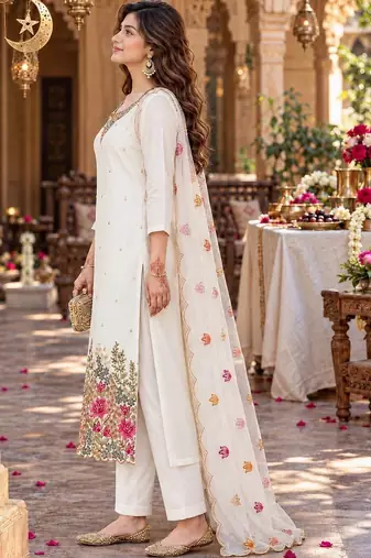women floral embroidered kurta with trousers & with dupatta