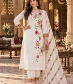 women floral embroidered thread work kurta with trousers & dupatta