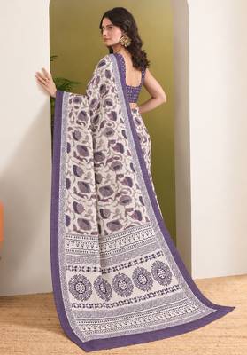 Purple batik printed silk blend ready to wear saree 2