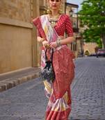 Pink woven design zari silk blend banarasi saree