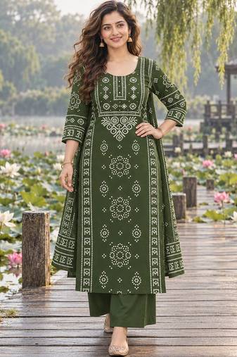 women ethnic motifs printed regular mirror work  cotton kurta with palazzos & with dupatta