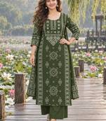 women ethnic motifs printed regular mirror work  cotton kurta with palazzos & with dupatta