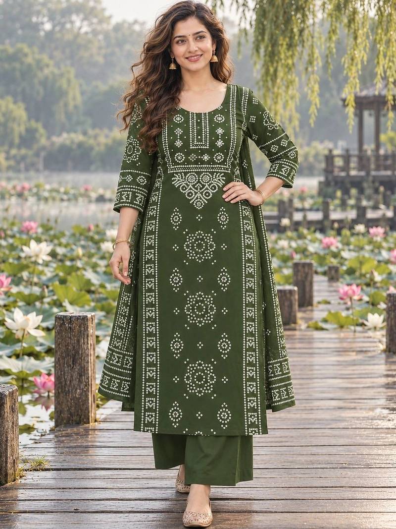 women ethnic motifs printed regular mirror work  cotton kurta with palazzos & with dupatta